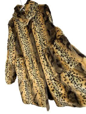 VTG Y2K Donna Vinci Faux Fur Animal Print Swing Coat L/XL  A-Line Tiered GUC